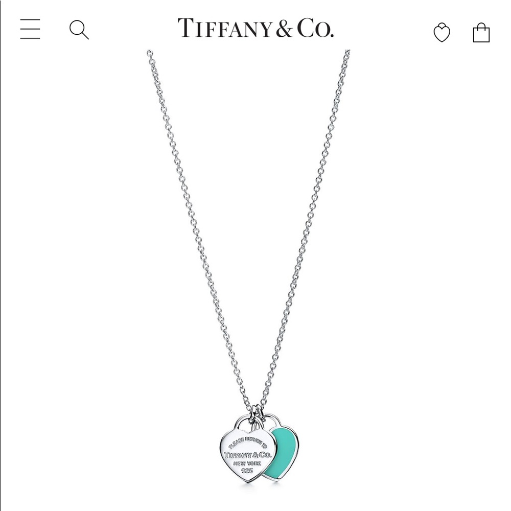 Authentic Tiffany & Co Blue Double Heart Tag Pendant